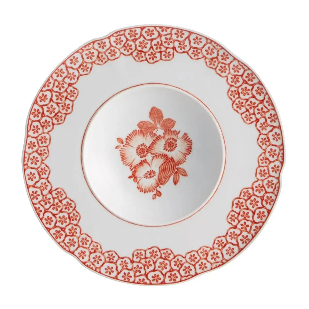 Coralina Porcelain Soup Plate in White and Red (Set of 4) - The Mayfair Hall