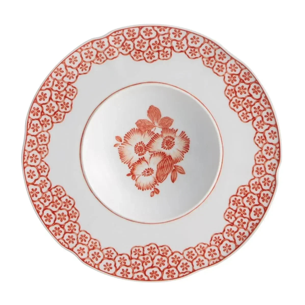 Coralina Porcelain Soup Plate in White and Red (Set of 4) - The Mayfair Hall