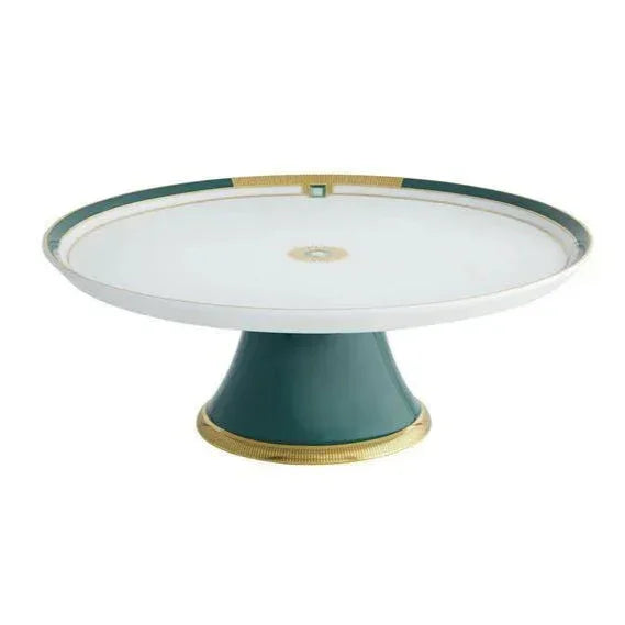 Emerald Porcelain Large Footed Cake Plate in White and Dark Green - The Mayfair Hall