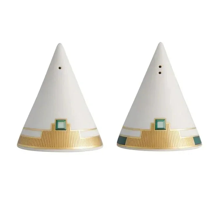Emerald Porcelain Salt and Pepper Set in White and Matte Gold - The Mayfair Hall