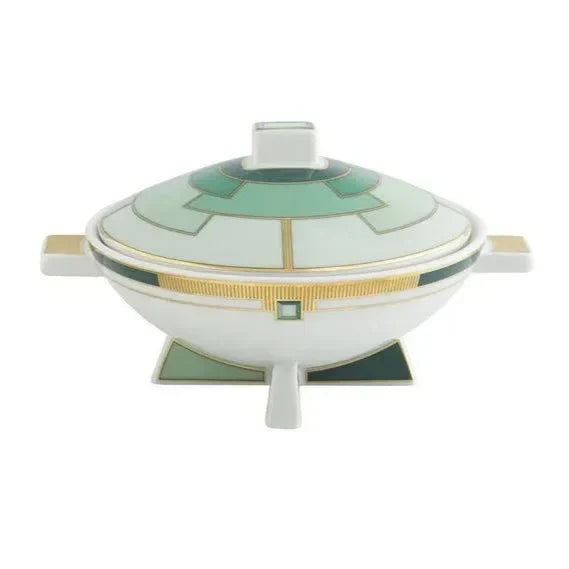 Emerald Porcelain Sugar Bowl in White and Dark Green - The Mayfair Hall