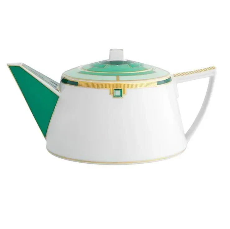 Emerald Porcelain Tea Pot in White and Dark Green - The Mayfair Hall