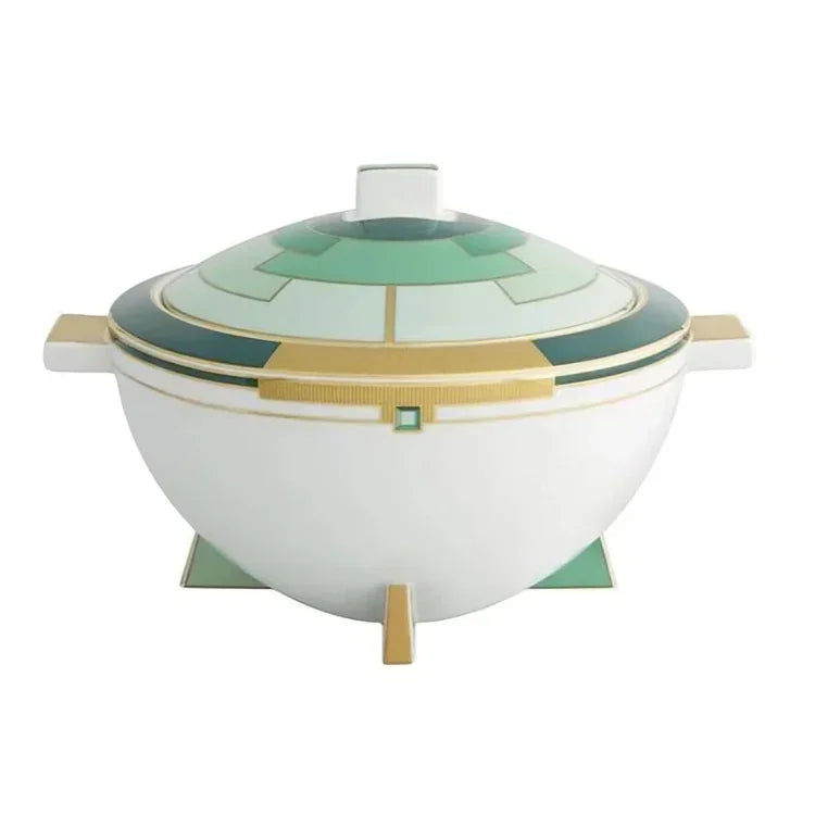 Emerald Porcelain Tureen in White and Dark Green - The Mayfair Hall