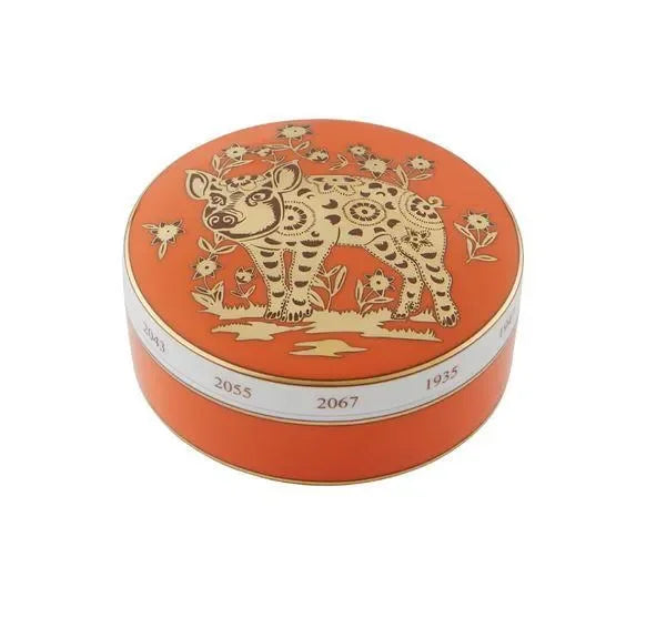 Golden Porcelain Pig Round Box - The Mayfair Hall