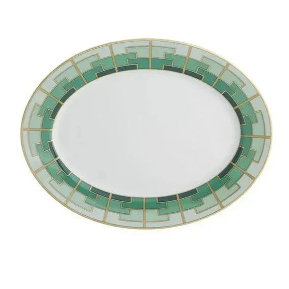 Emerald Porcelain Oval Platter in White and Dark Green - The Mayfair Hall