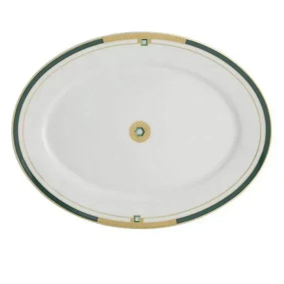 Emerald Porcelain Oval Platter in White and Dark Green - The Mayfair Hall