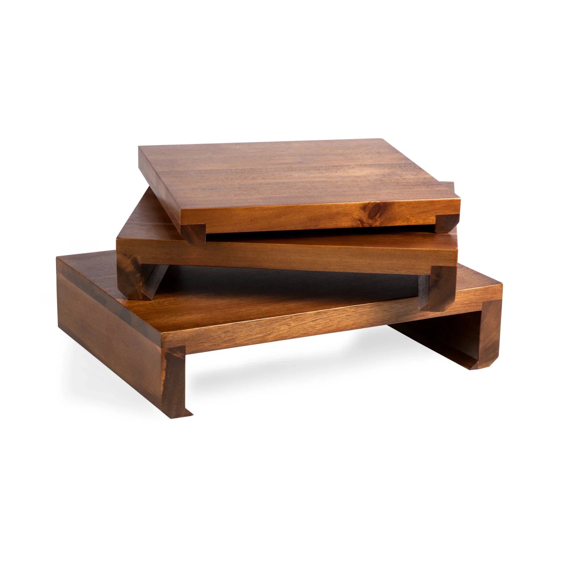 Etage Set Of 3 Acacia Serving Pedestals - The Mayfair Hall