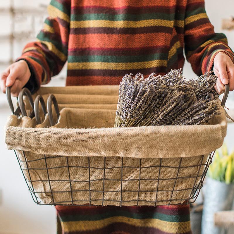 Wire Basket With Linen Liner Rectangular