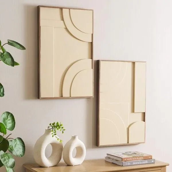 Modern Geometry Wall Art in Natural and Ivory (Set of 2) - The Mayfair Hall