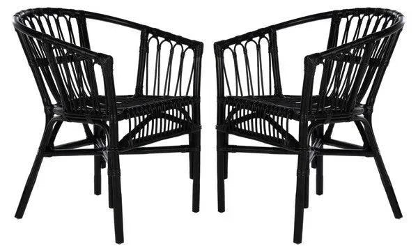 Adriana Rattan Accent Chair in Black (Set of 2) - The Mayfair Hall