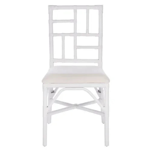 Christine Rattan Accent Chair in White with Bamboo-inspired Frame - The Mayfair Hall