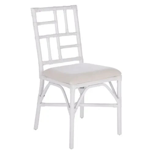 Christine Rattan Accent Chair in White with Bamboo-inspired Frame - The Mayfair Hall