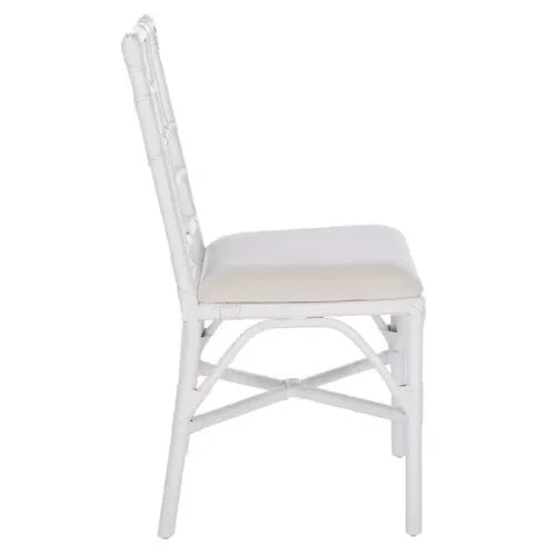 Christine Rattan Accent Chair in White with Bamboo-inspired Frame - The Mayfair Hall