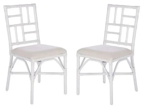 Christine Rattan Accent Chair in White with Bamboo-inspired Frame - The Mayfair Hall