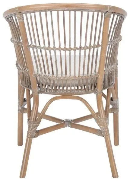Olivia Rattan Barrel Accent Chair in Gray White Wash with Cushion - The Mayfair Hall