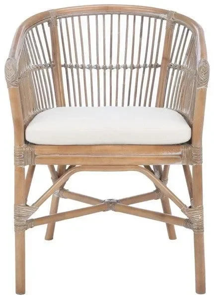 Olivia Rattan Barrel Accent Chair in Gray White Wash with Cushion - The Mayfair Hall