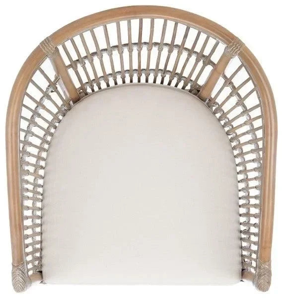 Olivia Rattan Barrel Accent Chair in Gray White Wash with Cushion - The Mayfair Hall