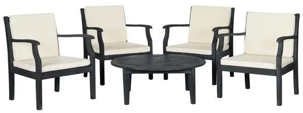 Anaheim Acacia Wood Patio Set in Dark Slate Gray and Beige (Set of 5) - The Mayfair Hall