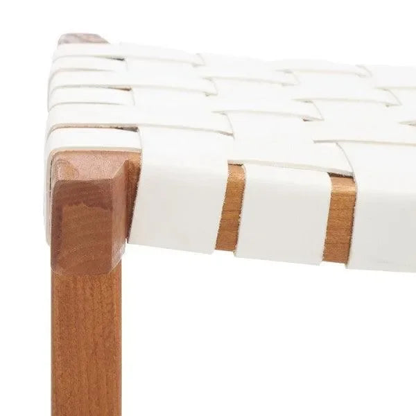 Abreu Woven Leather Bar Stool in White and Natural - The Mayfair Hall