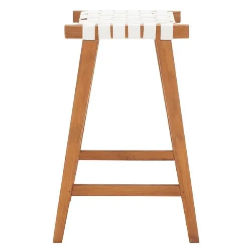 Abreu Woven Leather Bar Stool in White and Natural - The Mayfair Hall