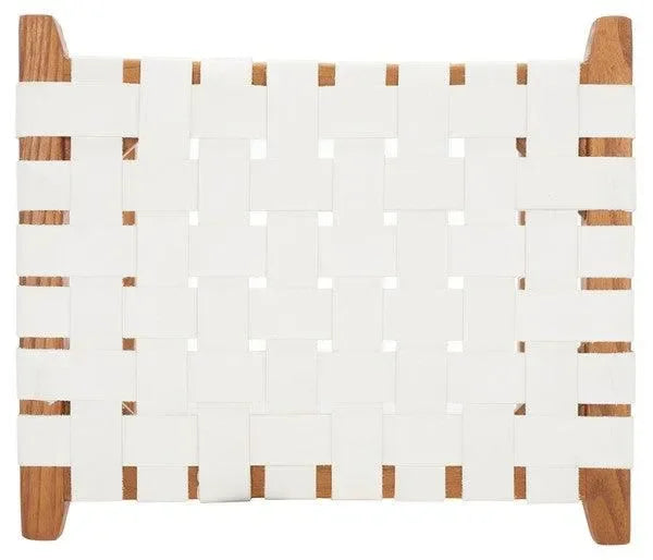 Abreu Woven Leather Bar Stool in White and Natural - The Mayfair Hall