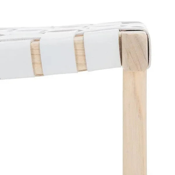 Abreu Woven Leather Counter Stool in White and Light Natural - The Mayfair Hall