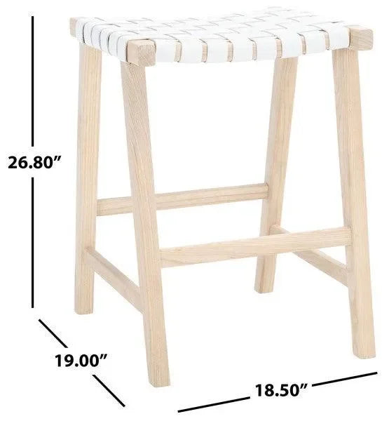 Abreu Woven Leather Counter Stool in White and Light Natural - The Mayfair Hall