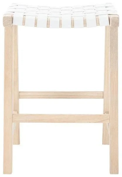 Abreu Woven Leather Counter Stool in White and Light Natural - The Mayfair Hall