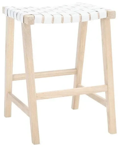 Abreu Woven Leather Counter Stool in White and Light Natural - The Mayfair Hall