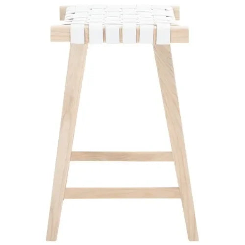 Abreu Woven Leather Counter Stool in White and Light Natural - The Mayfair Hall