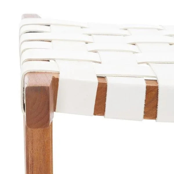 Abreu Woven Leather Counter Stool in White and Natural - The Mayfair Hall