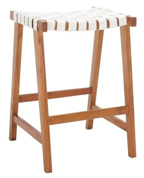 Abreu Woven Leather Counter Stool in White and Natural - The Mayfair Hall