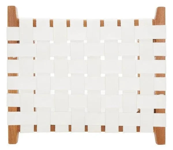 Abreu Woven Leather Counter Stool in White and Natural - The Mayfair Hall