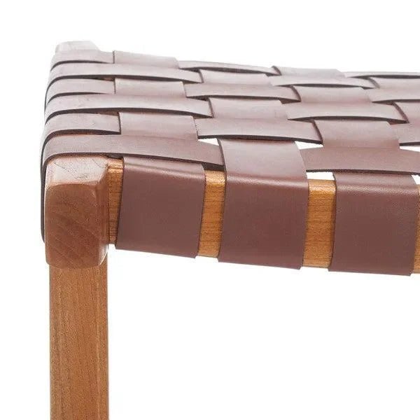 Abreu Woven Leather Counter Stool in Cognac and Natural - The Mayfair Hall
