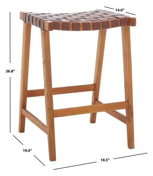 Abreu Woven Leather Counter Stool in Cognac and Natural - The Mayfair Hall