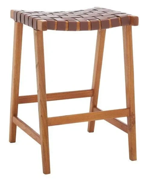 Abreu Woven Leather Counter Stool in Cognac and Natural - The Mayfair Hall