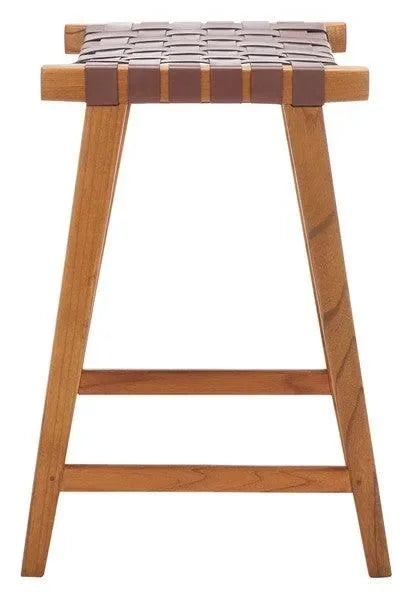 Abreu Woven Leather Counter Stool in Cognac and Natural - The Mayfair Hall