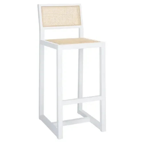 Seika Beech Wood Bar Stool in White and Natural - The Mayfair Hall