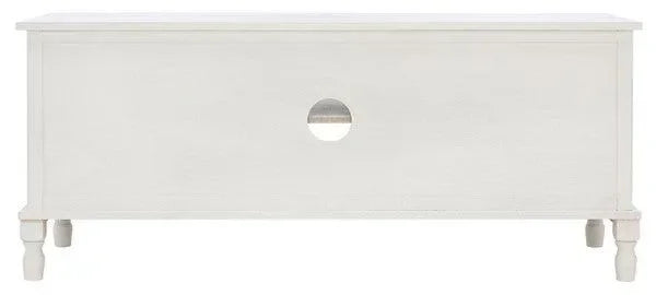 Tate Pine Wood Media Stand in Distressed White - The Mayfair Hall