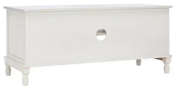 Tate Pine Wood Media Stand in Distressed White - The Mayfair Hall