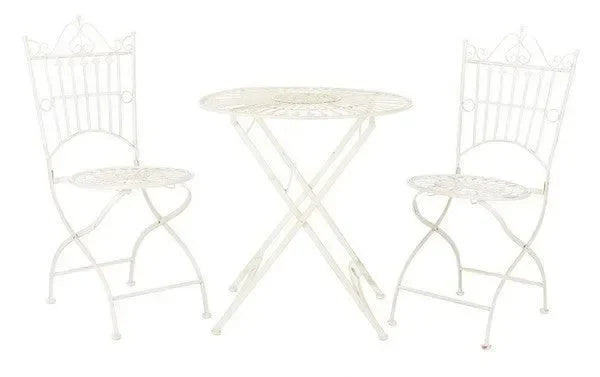 Belen Iron Bistro Set in Pearl White (3 Piece) - The Mayfair Hall