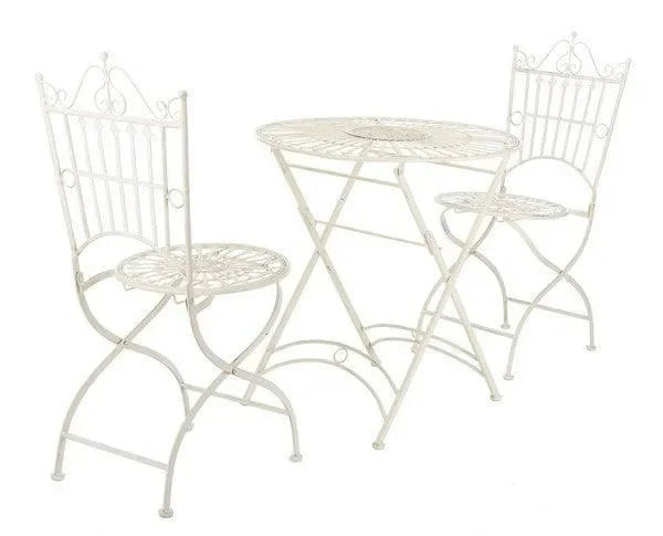 Belen Iron Bistro Set in Pearl White (3 Piece) - The Mayfair Hall