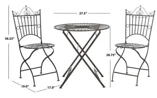 Belen Iron Bistro Set in Black Rust (3 Piece) - The Mayfair Hall