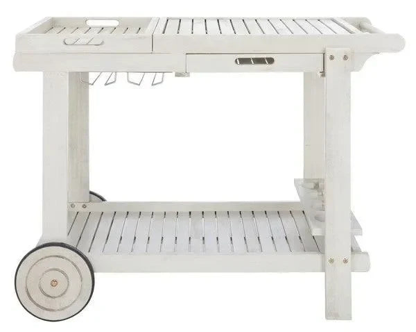 Orland Acacia Wood Serving Cart in White with Glass Holders - The Mayfair Hall