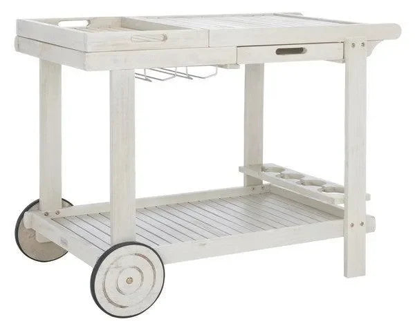 Orland Acacia Wood Serving Cart in White with Glass Holders - The Mayfair Hall