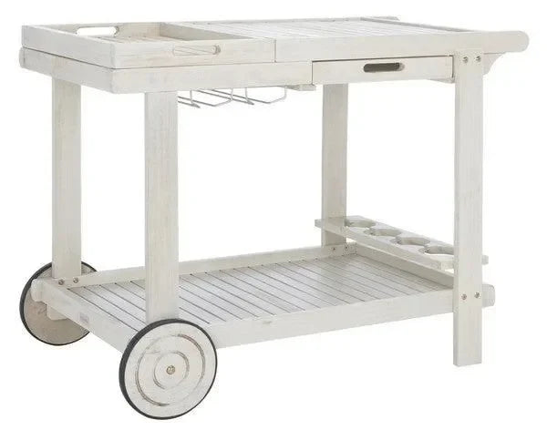 Orland Acacia Wood Serving Cart in White with Glass Holders - The Mayfair Hall
