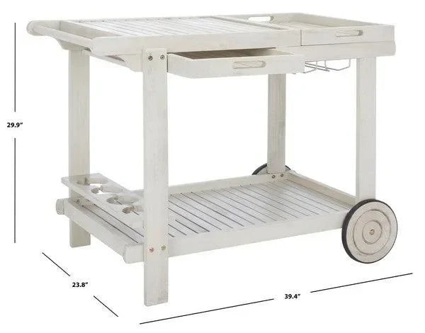 Orland Acacia Wood Serving Cart in White with Glass Holders - The Mayfair Hall
