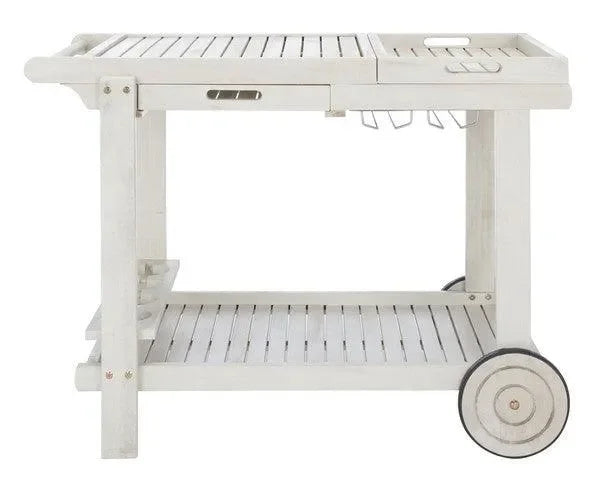 Orland Acacia Wood Serving Cart in White with Glass Holders - The Mayfair Hall