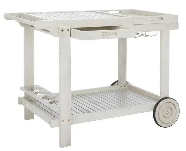 Orland Acacia Wood Serving Cart in White with Glass Holders - The Mayfair Hall