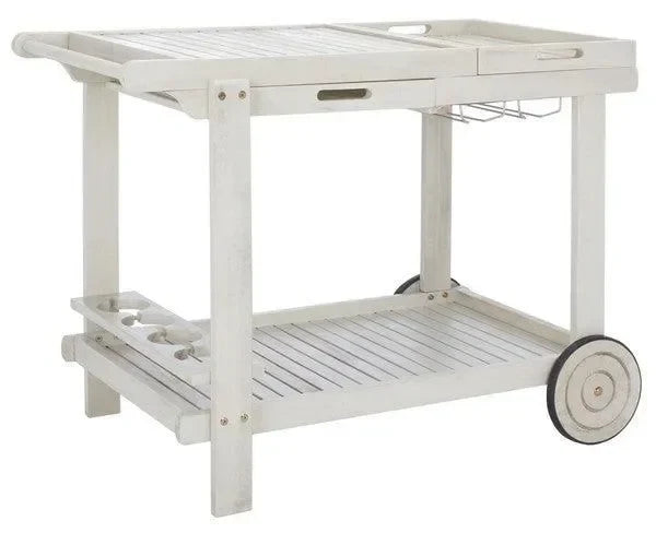 Orland Acacia Wood Serving Cart in White with Glass Holders - The Mayfair Hall